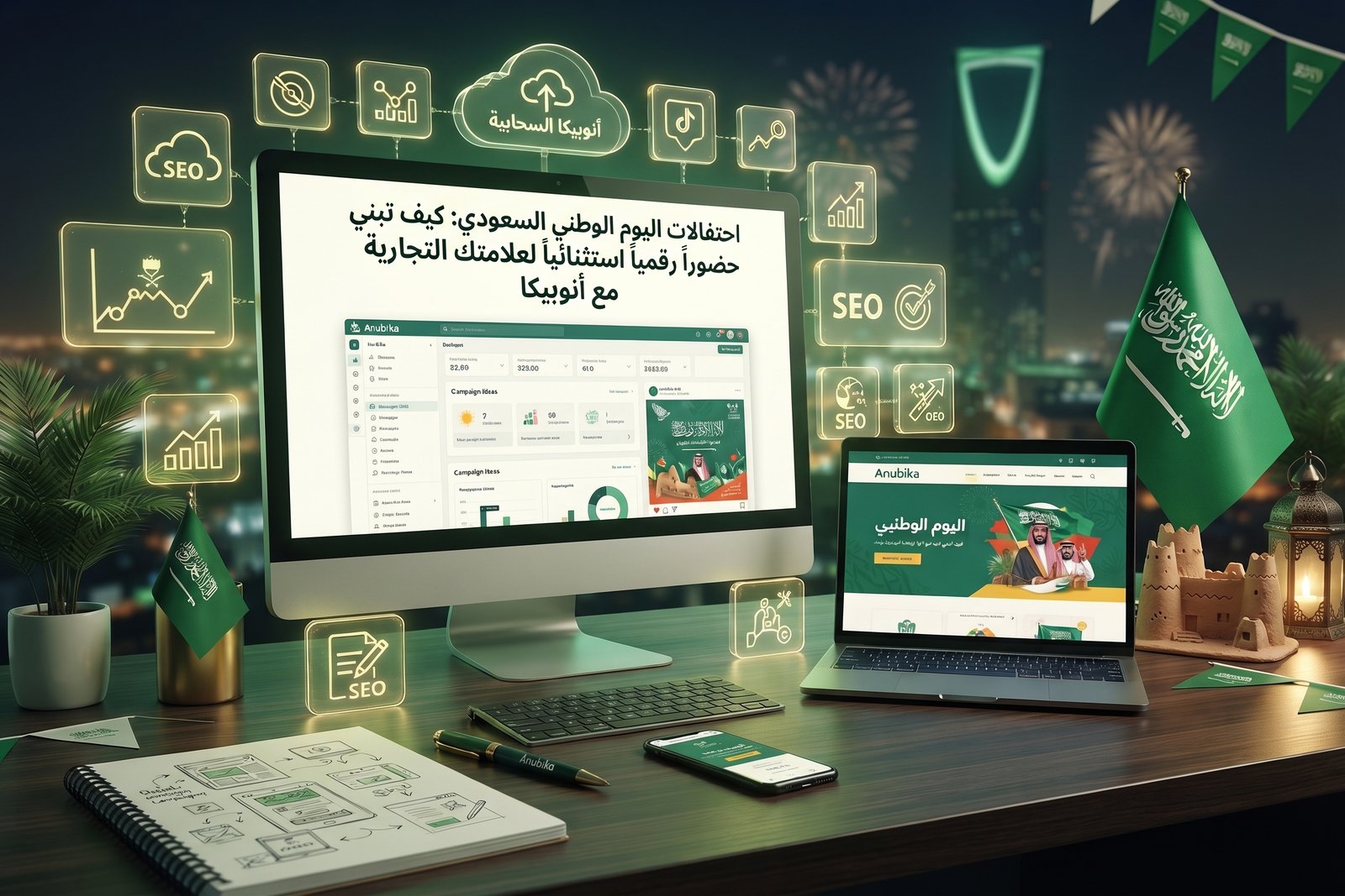 احتفالات اليوم الوطني السعودي: كيف تبني حضوراً رقمياً استثنائياً لعلامتك التجارية مع أنوبيكا - أنوبيكا